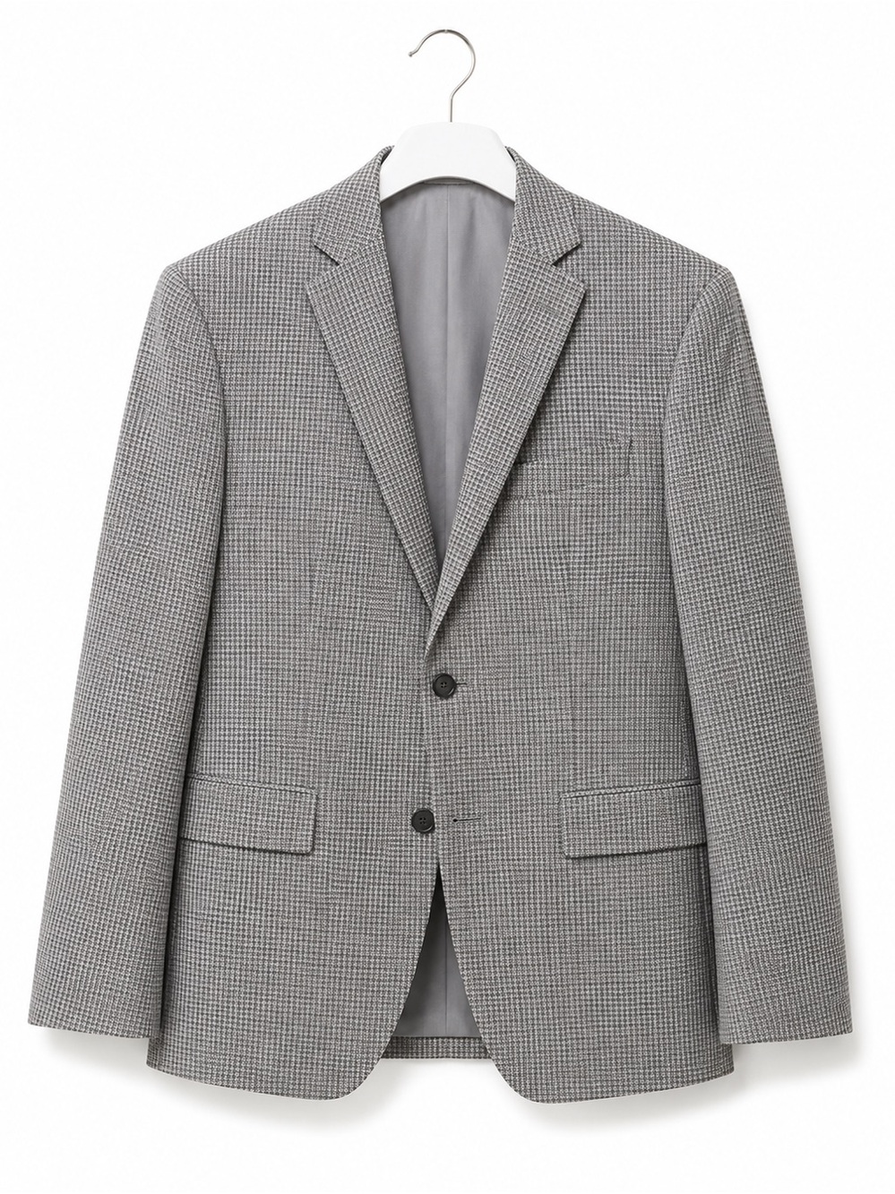 Men's Grey Micro-Check Single-Breasted Blazer